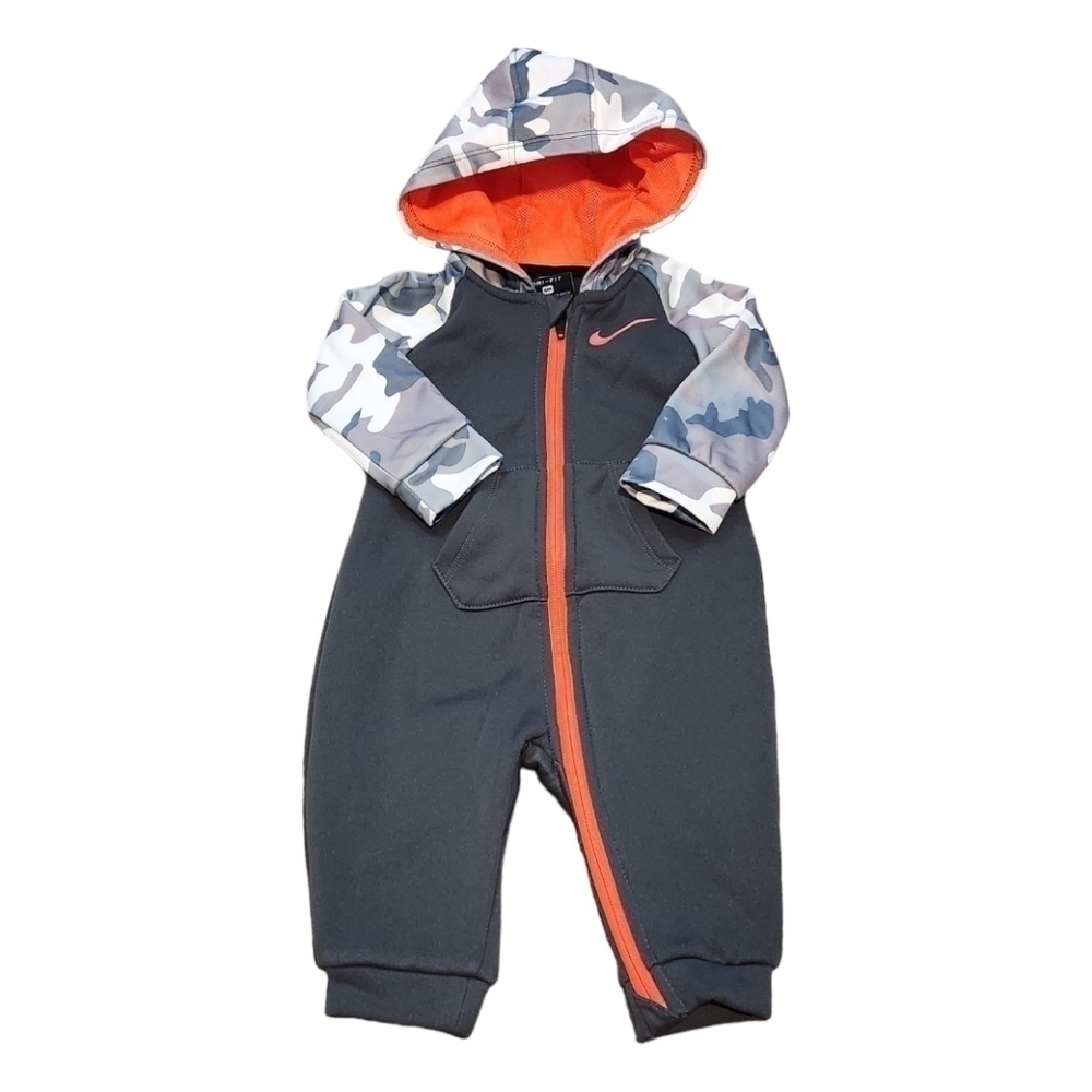 Nike Therma Dri Fit Baby Fleece Lined Hooded Coveralls Gray Camo, 6 months